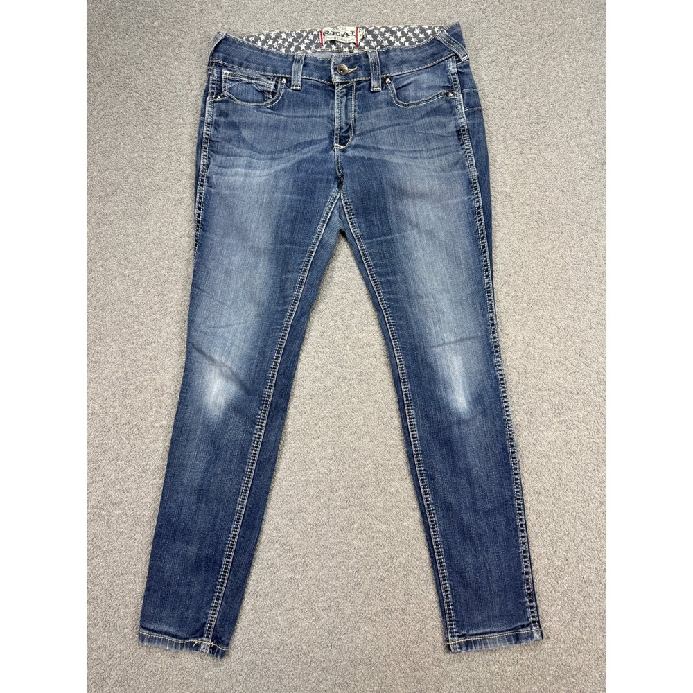 Ariat Jeans Women's 31R Blue Real Denim Medium Wash Tapered Leg Mid Rise Western